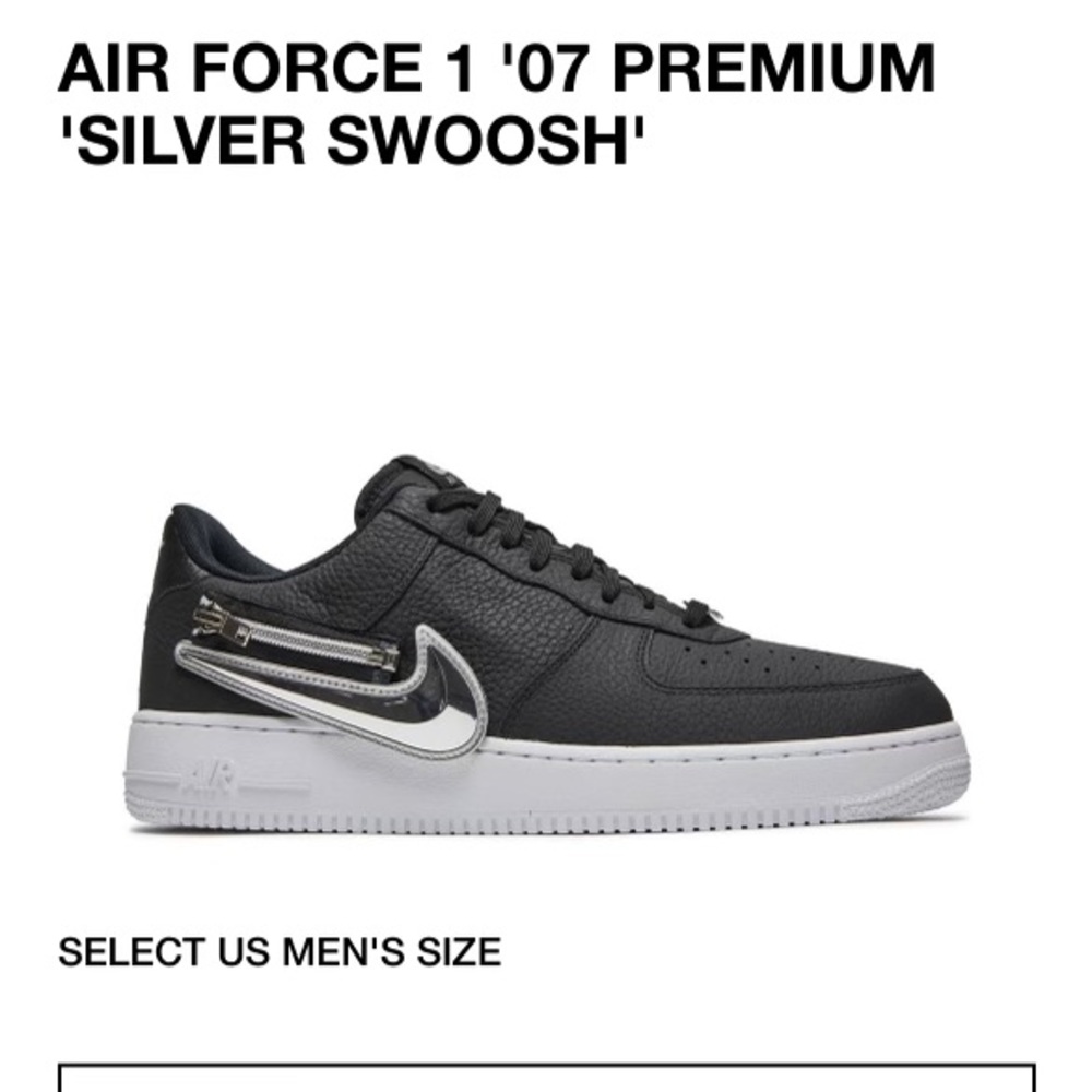 Nike Air Force 1 ‘07 PRM Low Zip Swoosh Black Sneakers (CW6558-001) Men’s 12.